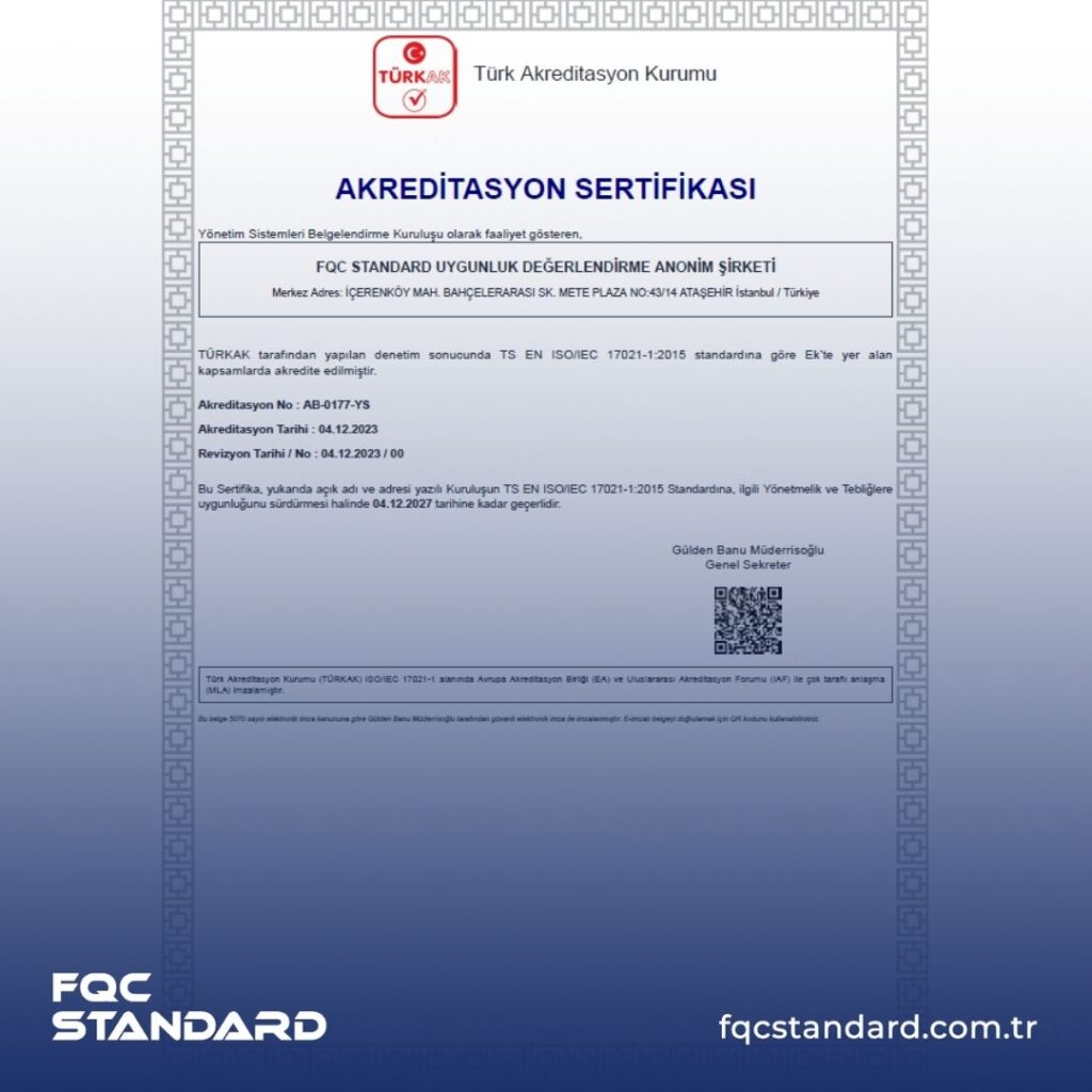 TS EN ISO/IEC 17021-1:2015 Standardına Göre Kurumumuz Akredite Edilmiştir